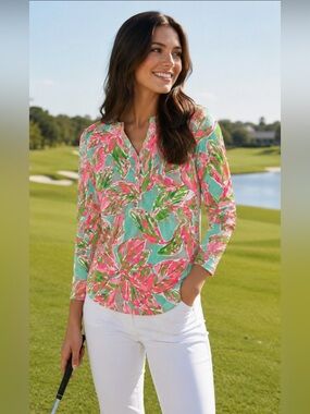 Lilly Pulitzer Long Sleeve Dorothy Top “In The Vias” Resort Beach.   Sz S  EUC!